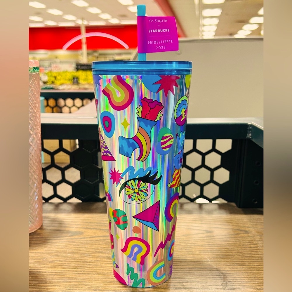 Starbucks Tim Singleton 2023 Pride Holographic Iridescent Cup Tumbler 24oz NWT